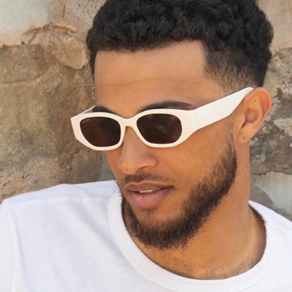 Blue Planet Unisex Cream Retro Brown Lens Taj Polarized Rectangle Sunglasses - Picture 1 of 15